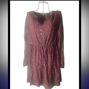LOFT Burgundy Floral Long-Sleeve Button Front Dress